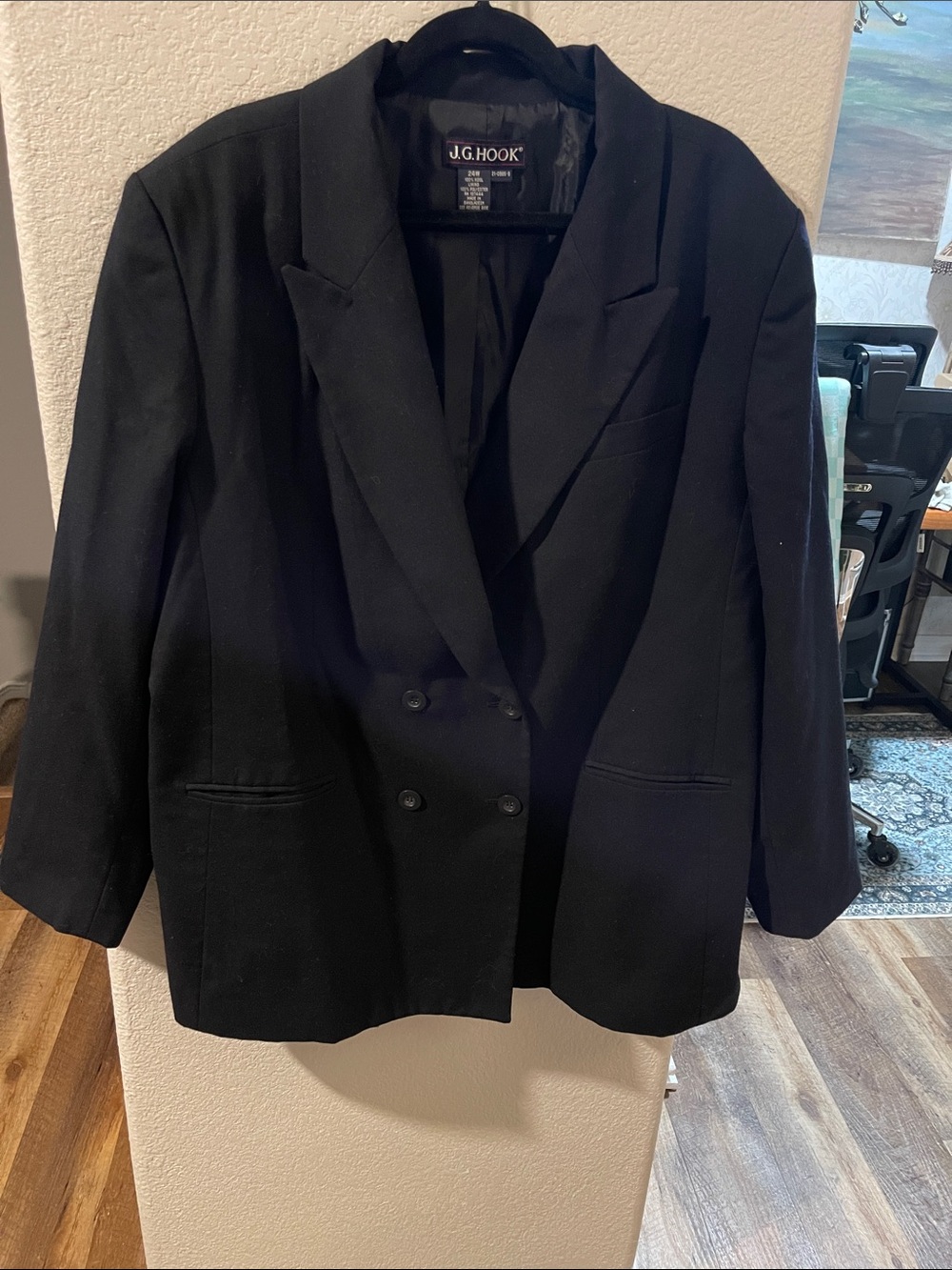 J.G. Hook Women's Black Double-Breasted Wool Blazer Sz 24W